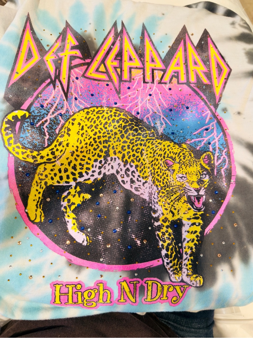 MEW DROP Def Leppard High N Dry Tie-Dye Tee Shirt. Upcycled with crystal - Picture 3 of 5